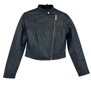 Michael Kors Women’s Lamb Leather Moto Jacket Petite Size XS Black Grunge NEW